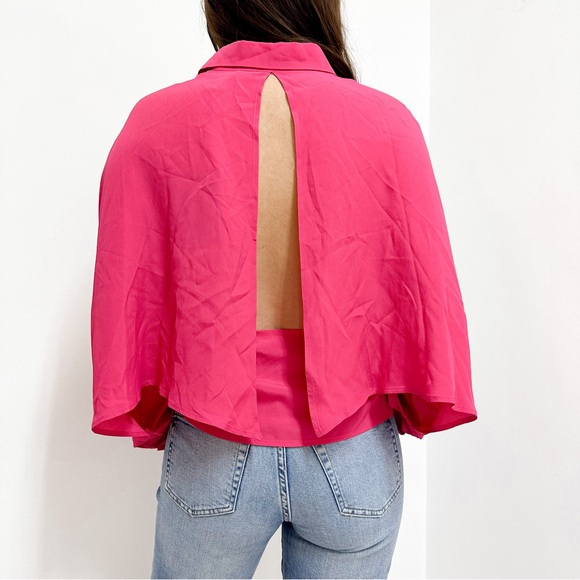 Simona Corsellini Silk Blend Open Back Button Down Shirt in Fuschia Pink - Picture 2 of 8